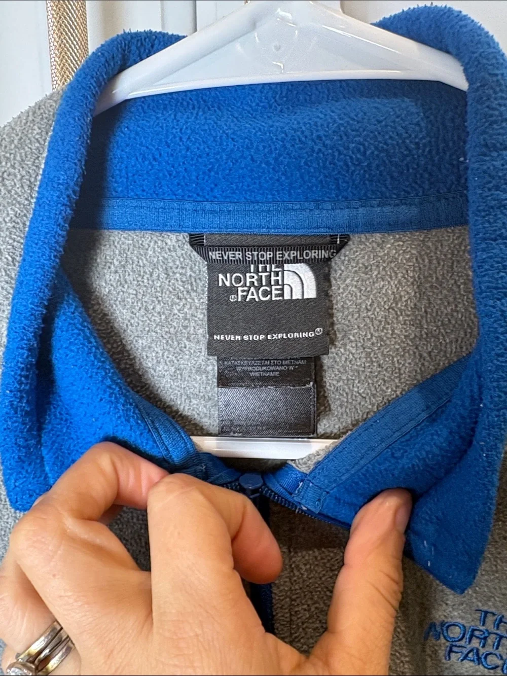The North Face Gray Fleece Quarter-Zip with Blue Accents